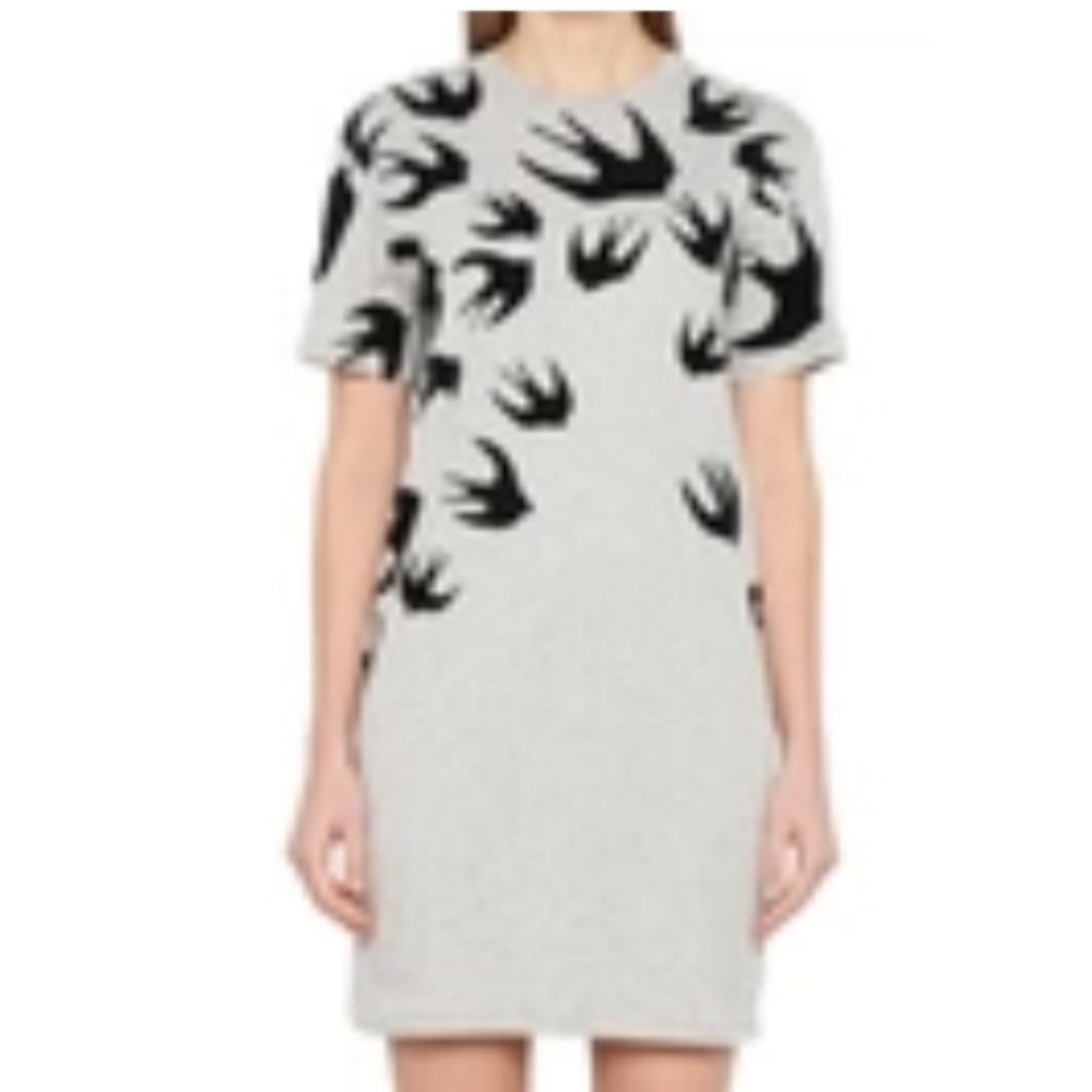 Mcq Alexander Mcqueen Swallow Casual Mini Dress In Grey XS Velvet Birds in Navy